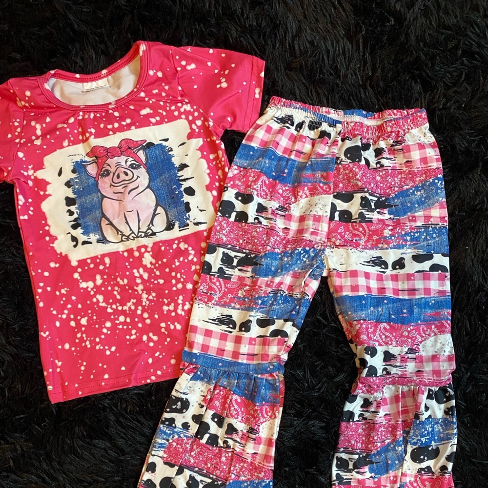Pink pig shirt and bell bottoms